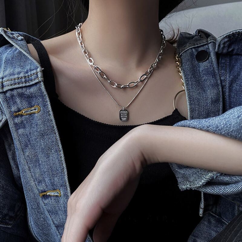 

2pcs Geo Pendant Chain Necklace, Silver