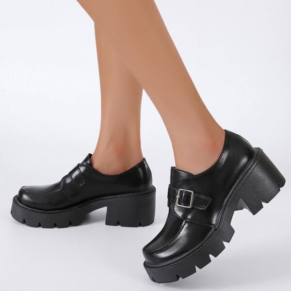 

Buckle Decor Wedge Oxfords Shoes, Black
