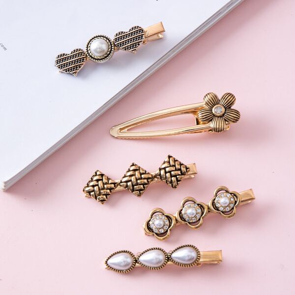 

5pcs Faux Pearl Decor Hair Clip, Multicolor