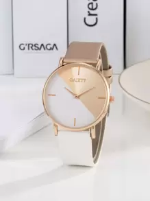 Reloj de señora de cuarzo redondo con puntero y bloque de color