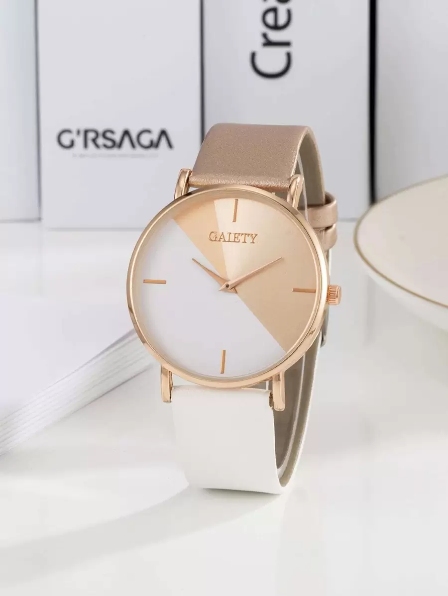 Reloj de señora de cuarzo redondo con puntero y bloque de color