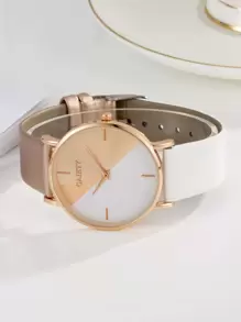 Reloj de señora de cuarzo redondo con puntero y bloque de color