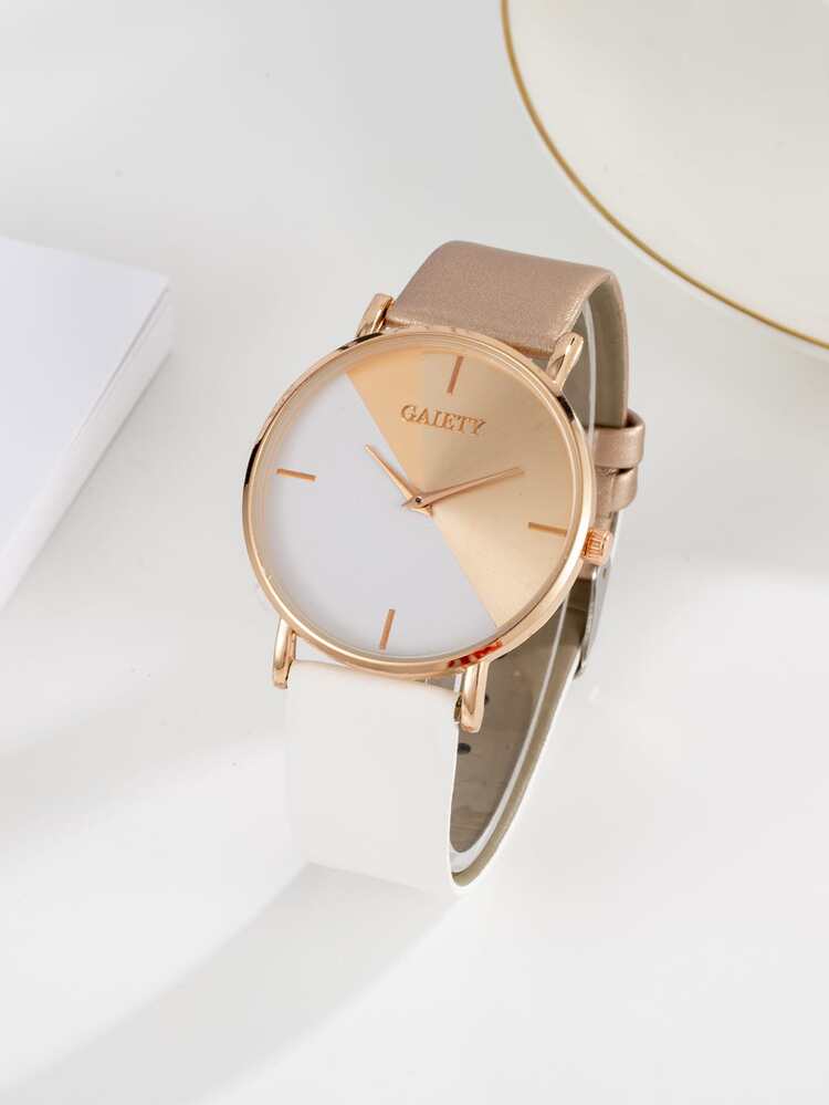 1只女裝手錶拼色圓形指針石英鐘錶 - 彩色 - 查看 3