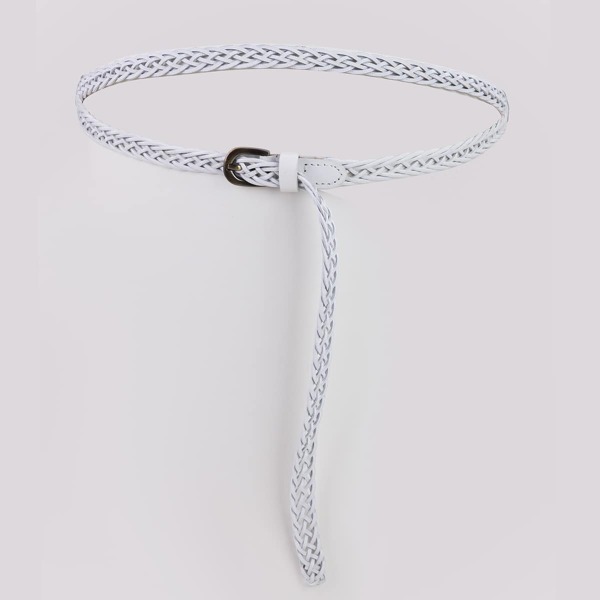 

Metal Buckle Woven Belt, White