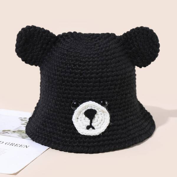 

Bear Design Knitted Hat, Black