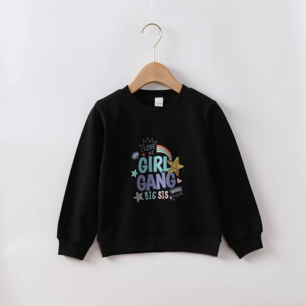 

Toddler Girls Star And Letter Graphic Pullover, Black