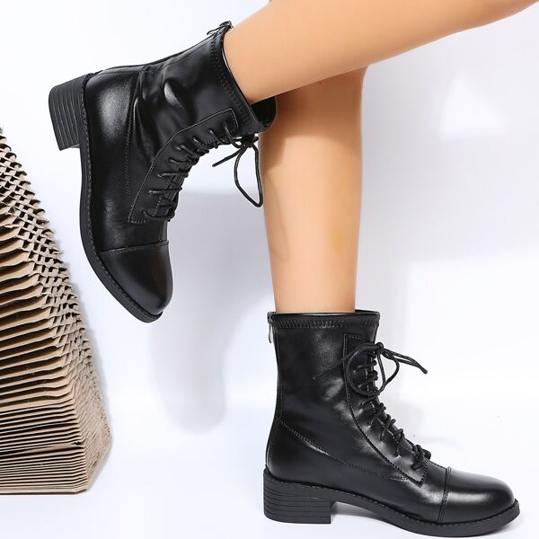 

Minimalist Lace-up Front Chunky Boots, Black