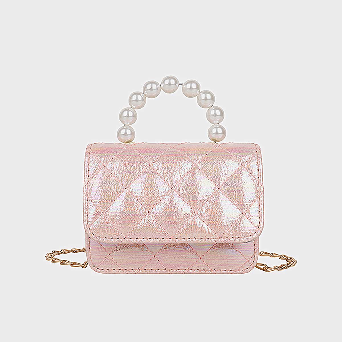 

Faux Pearl Beaded Satchel Bag, Pink