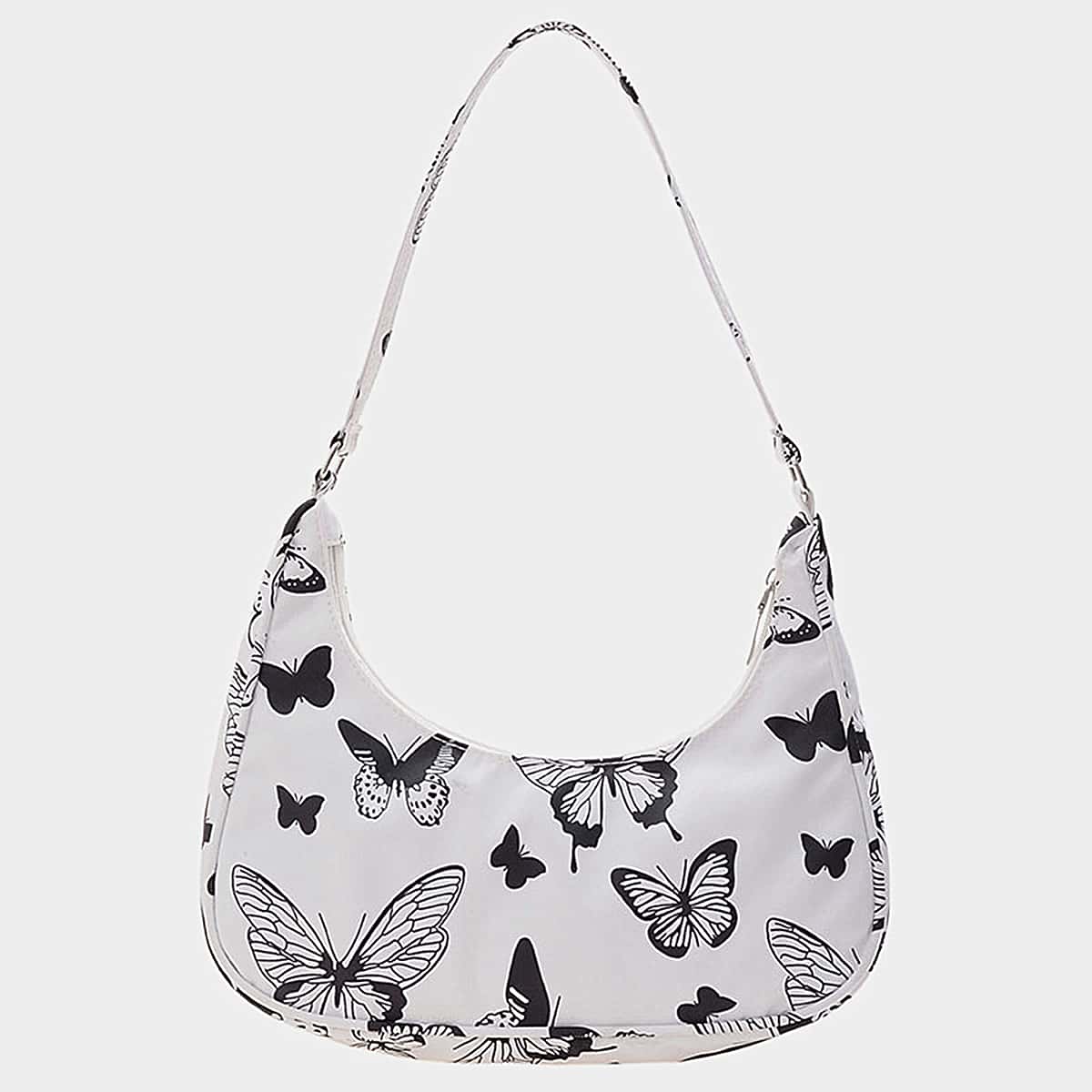 

Butterfly Graphic Shoulder Bag, Black and white