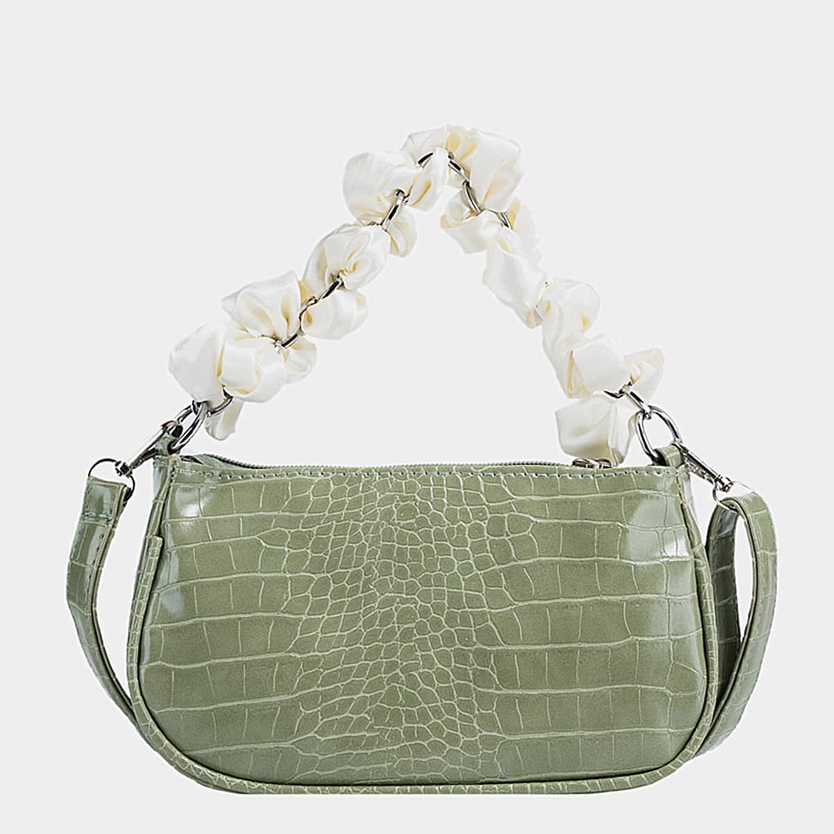 

Croc Embossed Satchel Bag, Green