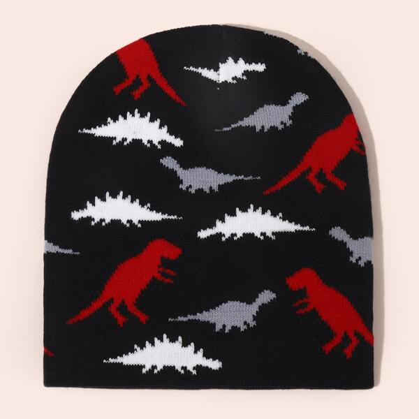 

Dinosaur Print Knitted Hat, Black