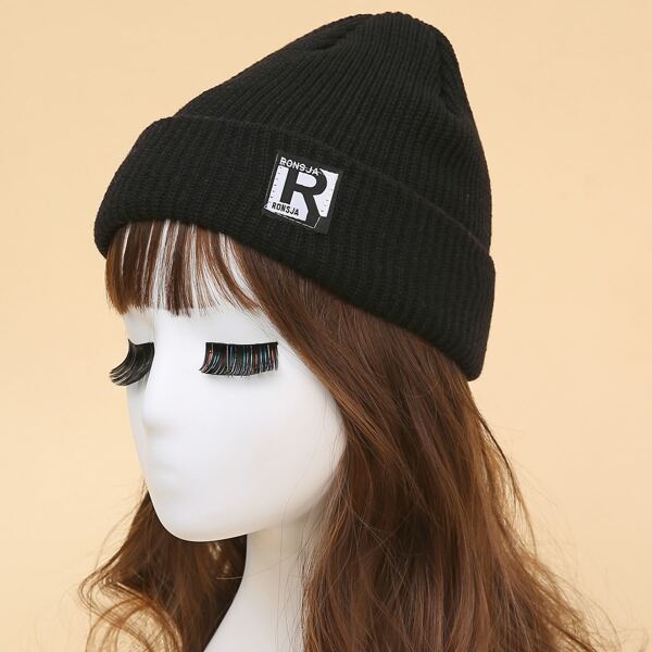 

Letter Patch Decor Beanie, Black