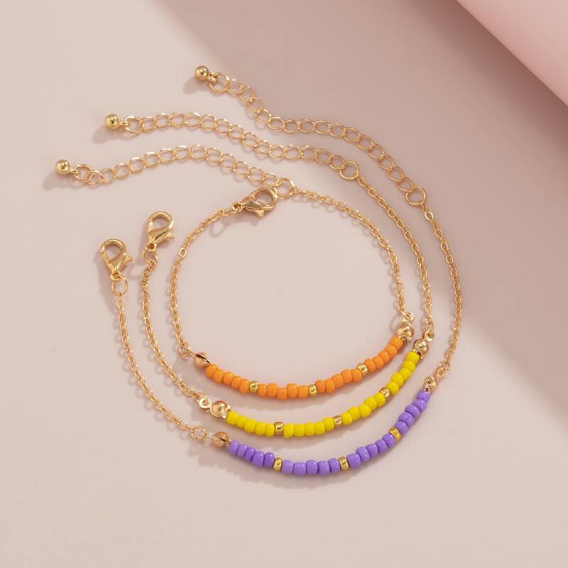

3pcs Beaded Design Bracelet, Multicolor