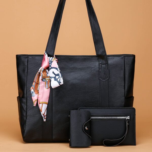 

3pcs Twilly Scarf Decor Tote Bag Set, Black