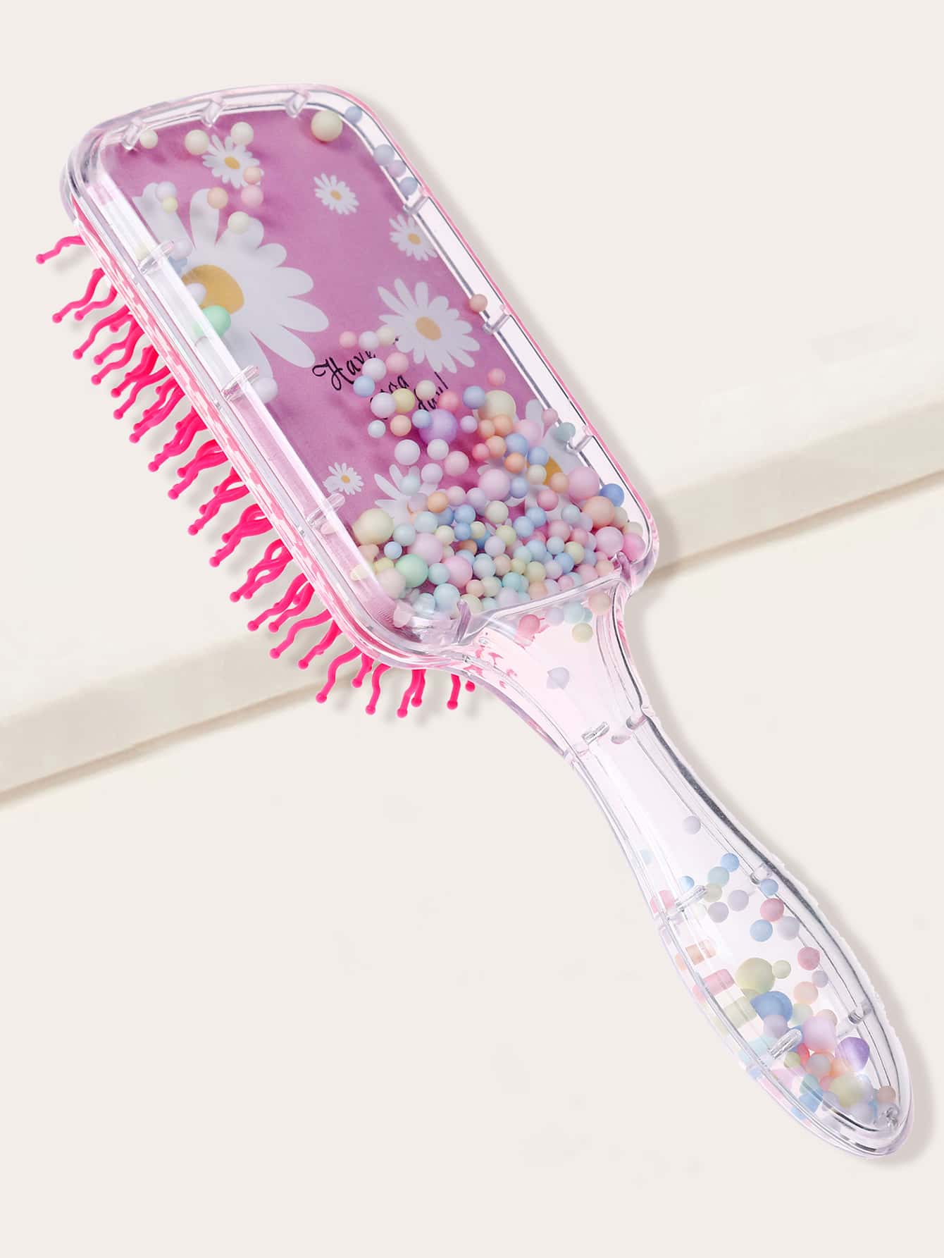 1 件装大方形儿童发垫刷，小花朵图案发刷，超柔软梳齿，轻松梳理缠结，适合干湿长细发和所有发质，适合男士、女士、男孩和女孩 - 粉色 - 查看 1