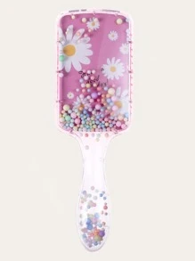 1 件装大方形儿童发垫刷，小花朵图案发刷，超柔软梳齿，轻松梳理缠结，适合干湿长细发和所有发质，适合男士、女士、男孩和女孩 - 粉色 - 查看 3