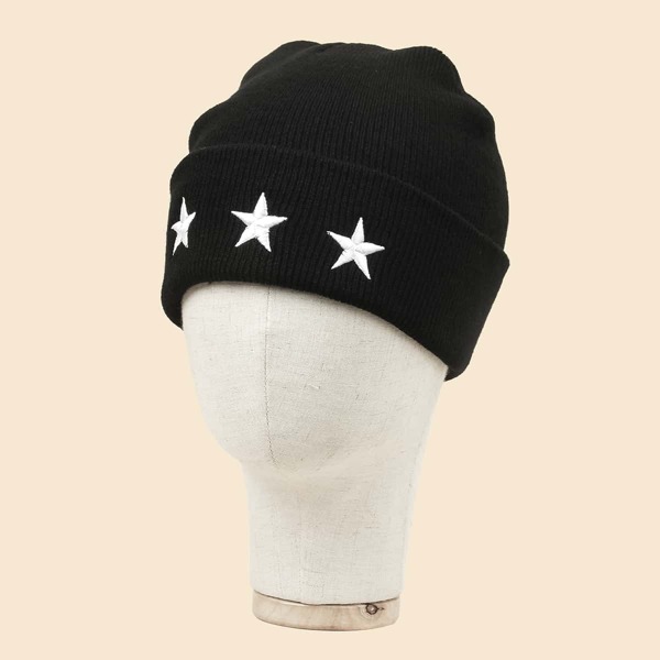 

Star Embroidered Beanie, Black