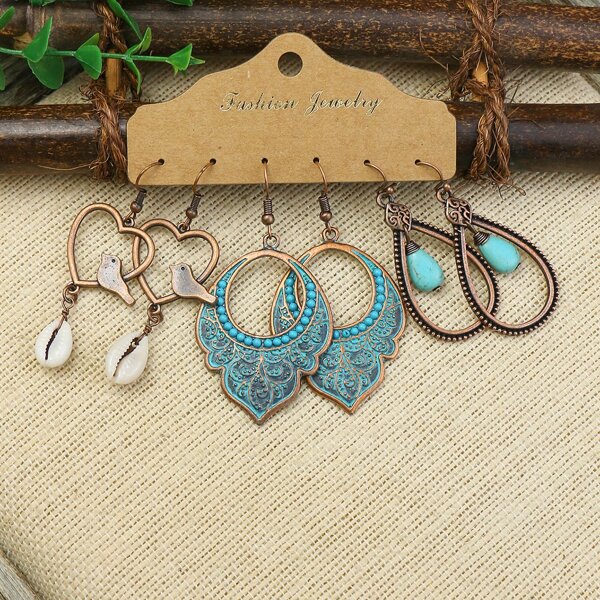 

3pairs Vintage Earrings, Multicolor