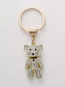 Rhinestone Cartoon Bear Pendant Keychain - Gold - View 1