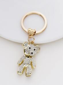 Rhinestone Cartoon Bear Pendant Keychain - Gold - View 2