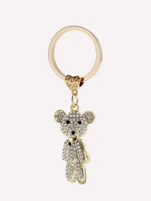Rhinestone Cartoon Bear Pendant Keychain - Gold - View 3