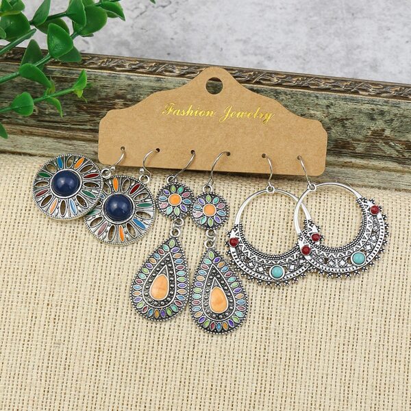 

3pairs Vintage Earrings, Multicolor