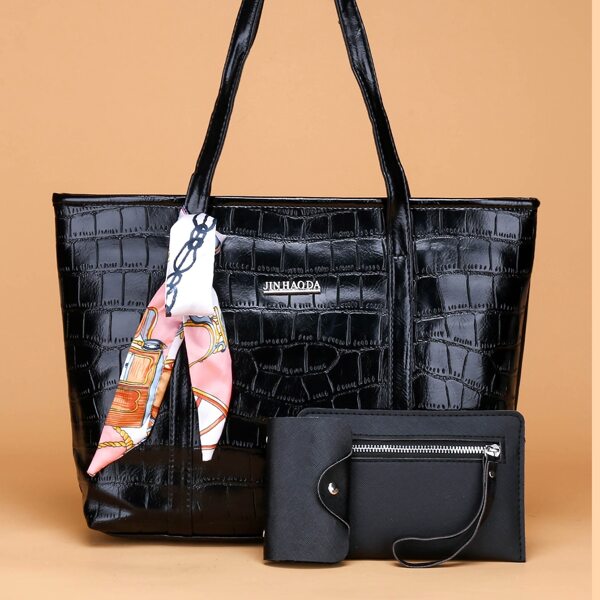 

3Pcs Minimalist Stone Grain Scarf Decor Bag Set, Black