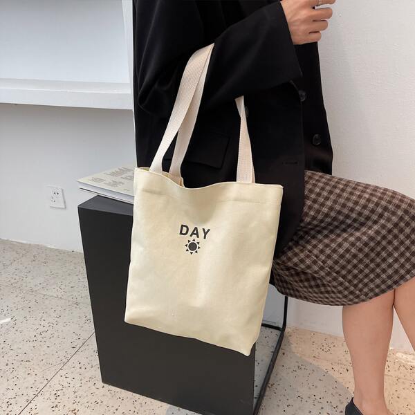 

Letter Graphic Shopper Bag, Beige