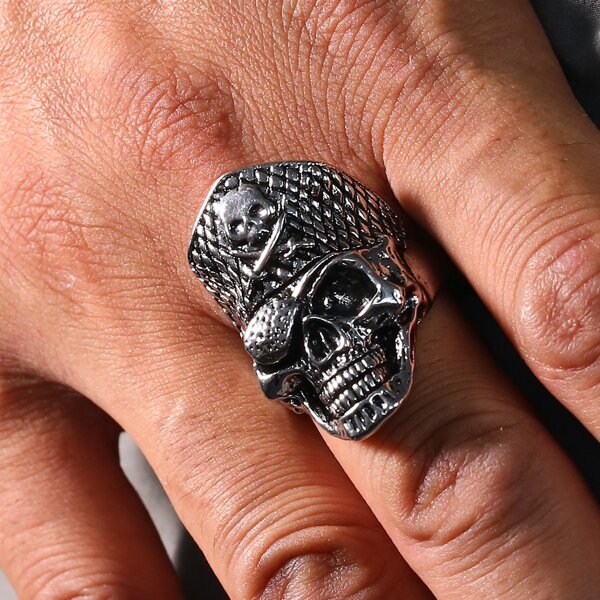 

Men Skull Decor Ring, Antique silver