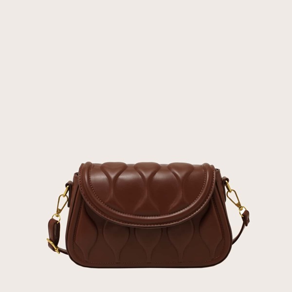 

Minimalist Embossed Design Flap Crossbody Bag, Coffee brown