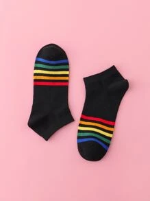 Rainbow Stripe Print Socks - Multicolor - View 1