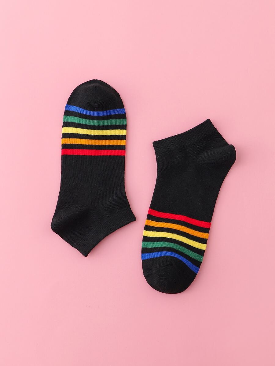 Rainbow Stripe Print Socks - Multicolor - View 1