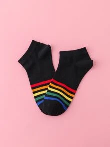 Rainbow Stripe Print Socks - Multicolor - View 3