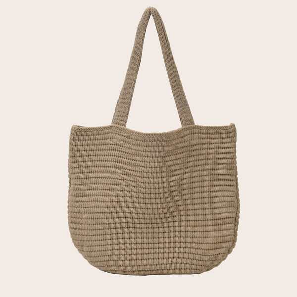 

Minimalist Knitting Design Shoulder Tote Bag, Khaki