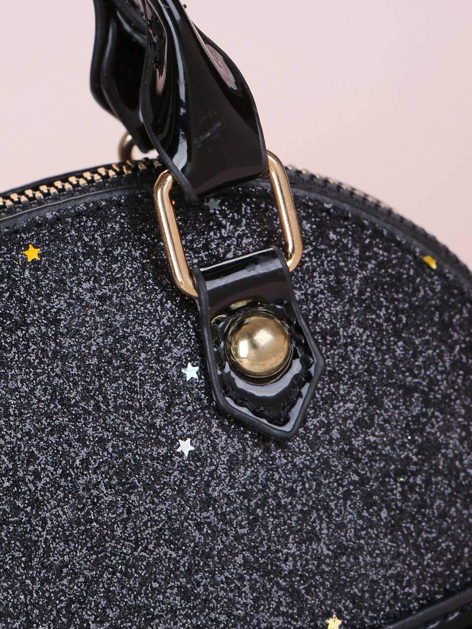 Girls Two Tone Glitter Metallic Detail Chain Satchel Bag