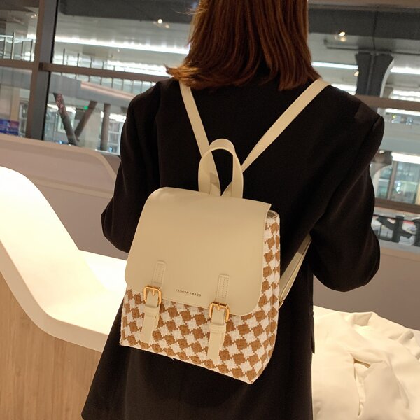 

Buckle Decor Flap Design Backpack, Multicolor