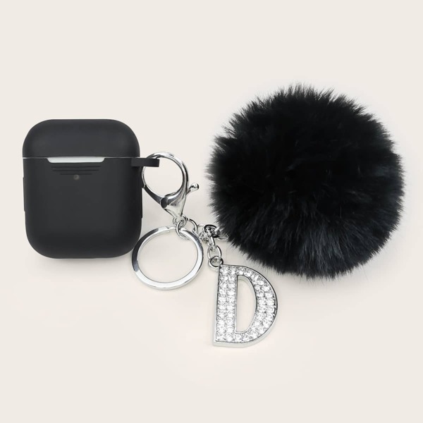 

Fluffy Pom Pom Charm Case For AirPods, Black