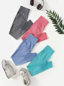 Yoga Basic 4入組寬版腰帶運動打底褲