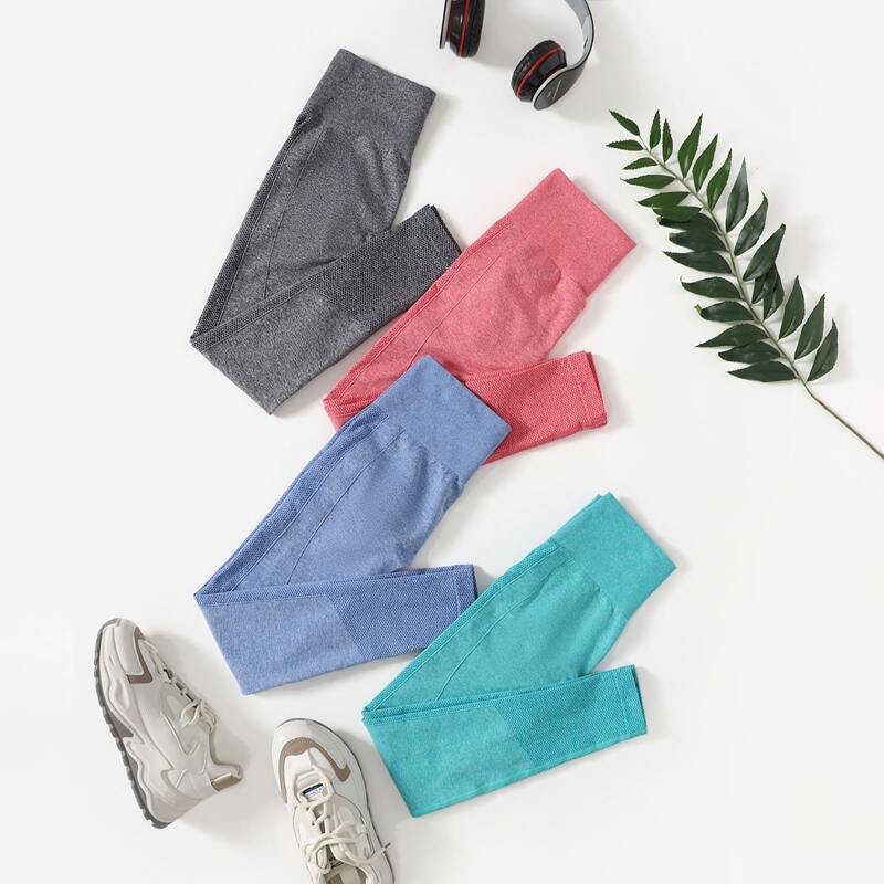 

4pcs Wide Band Waist Sports Leggings, Multicolor