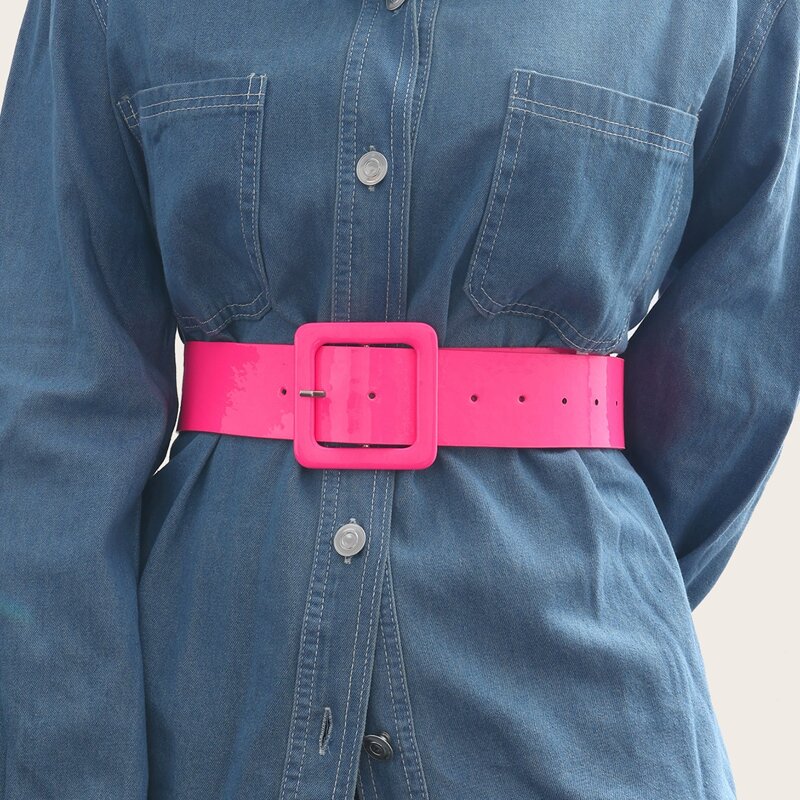 

1pc Square Buckle Belt & 1pc Hole Puncher, Hot pink