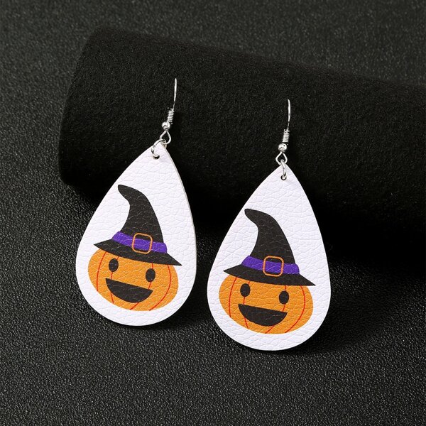 

Halloween Pumpkin Print Water Drop Earrings, White