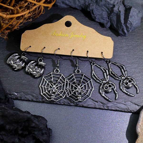 

3pairs Halloween Spider & Pumpkin Drop Earrings, Gun black