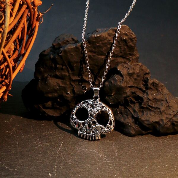 

Halloween Skull Charm Necklace, Antique silver