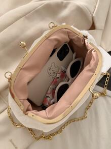 Minimalist Kiss Lock Fluffy Crossbody Bag - Beige - View 5