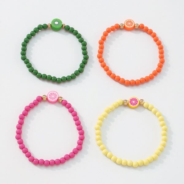 

4pcs Fruit Decor Beaded Bracelet, Multicolor