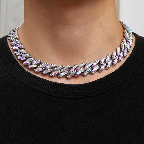 

Men Rhinestone Decor Chain Necklace, Silver