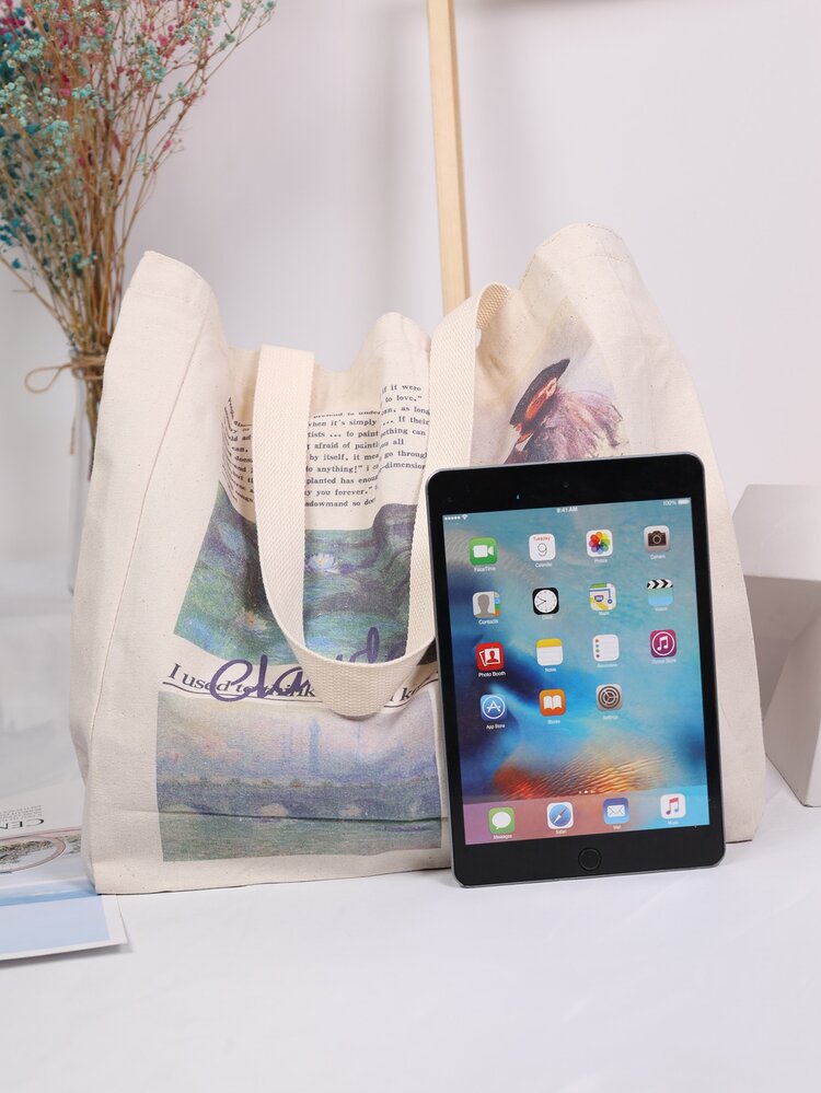 Bolsa de compras con estampado - Beis - Añade 5