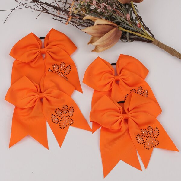 

4pcs Girls Bow Decor Hair Tie, Orange