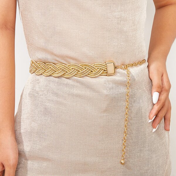 

1pc Braided Belt, Gold