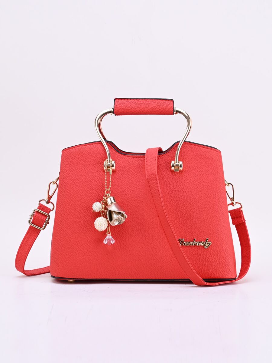 金屬裝飾手提包 - 紅色 - 查看 1